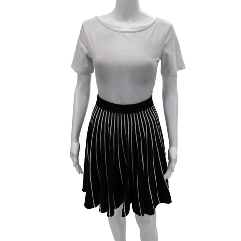 Kerisma Womens Black Striped Pleated Mini Skirt Size L